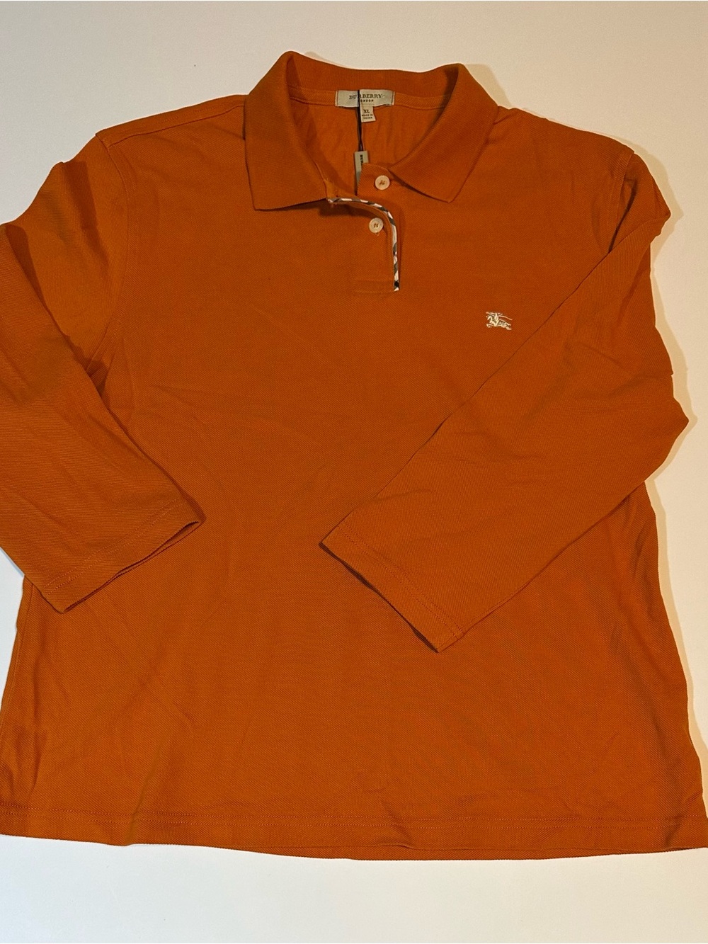 Burberry Nove Check trim 3/4 sleeve polo shirt in Rust